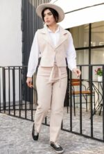 وست کنار کمربند دار یقه انگلیسی کد ۱۰۵۸